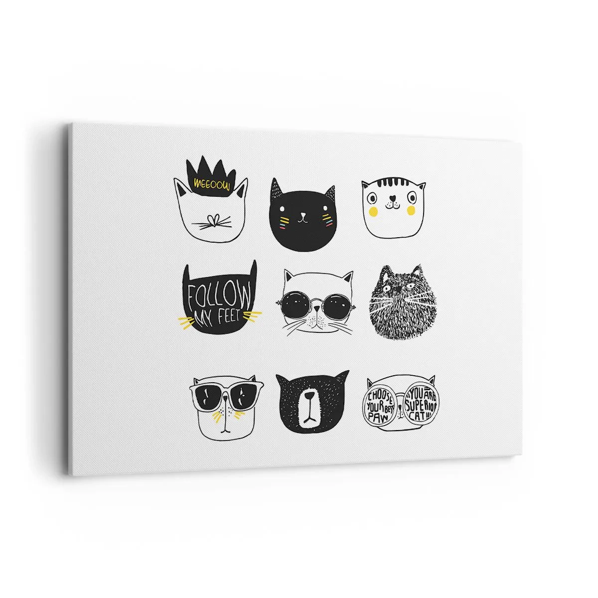 Cuadro sobre lienzo - Impresión de Imagen - Ilustraciones de gatos con estilo minimalista - 120x80cm - Cada uno diferente - Decoración de pared moderna para salón y dormitorio ARTTOR