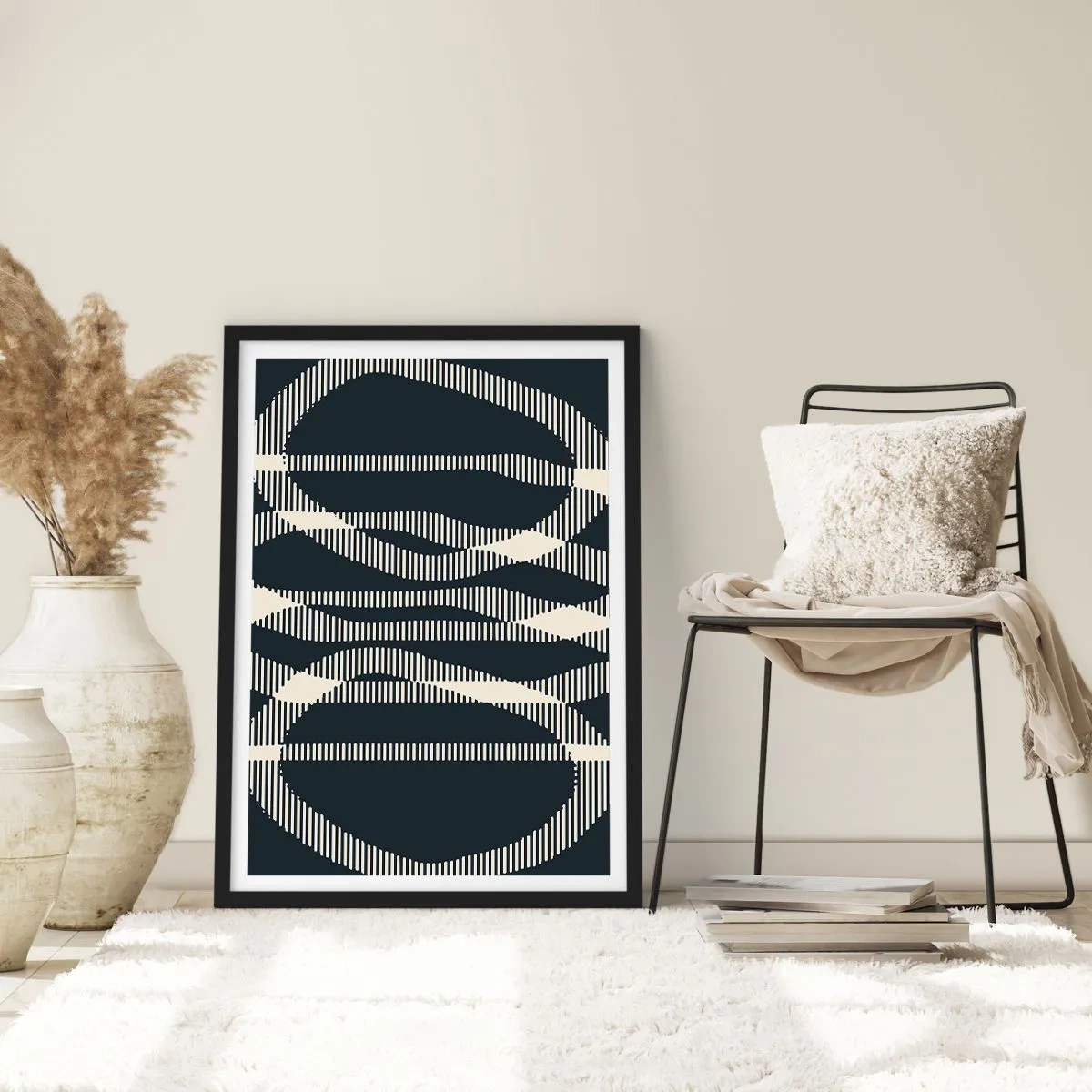 Póster en marco negro - Motivo geométrico abstracto en tonos blanco y negro. - 50x70cm - Un intento de romper la oscuridad - Decoración de pared moderna para salón y dormitorio ARTTOR