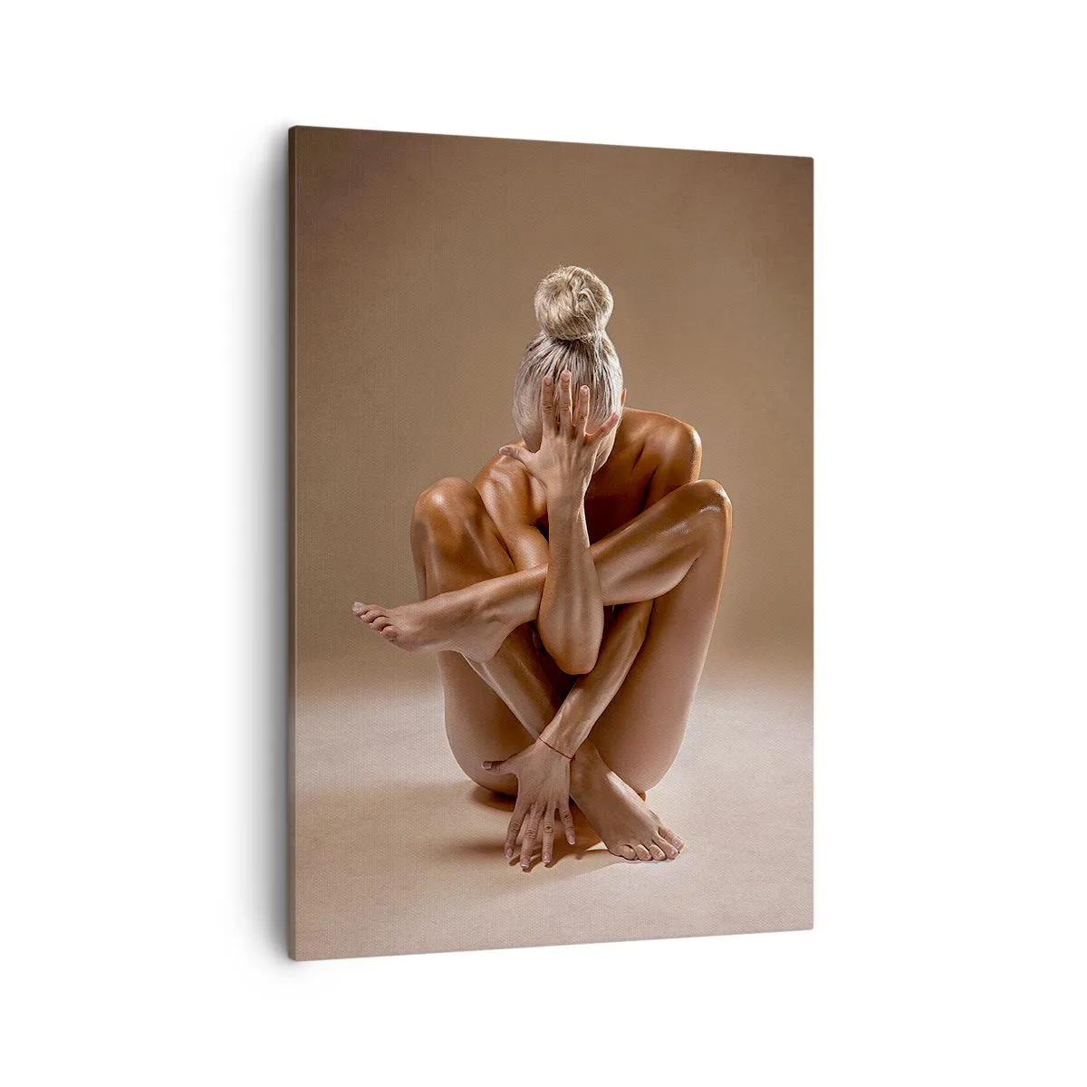 Cuadro sobre lienzo - Impresión de Imagen - Silueta artística de una mujer sobre un fondo beige. - 50x70cm - Unidad de cuerpo y espíritu - Decoración de pared moderna para salón y dormitorio ARTTOR