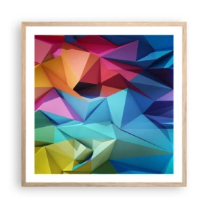Póster en marco roble claro - Origami arco iris - 60x60 cm