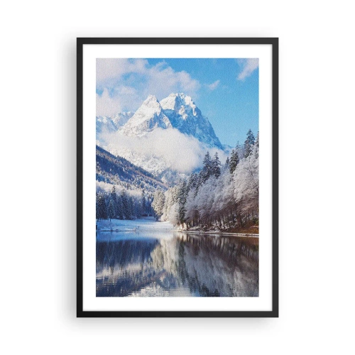 Póster en marco negro - Montañas nevadas reflejadas en un lago en invierno - 50x70cm - Guardia de nieve - Decoración de pared moderna para salón y dormitorio ARTTOR
