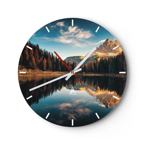 Reloj de pared - Reloj de vidrio - Paisaje de montaña con reflejo en el lago. - 30x30cm - Paisaje duplicado - Decoración de pared moderna para salón, cocina y dormitorio ARTTOR