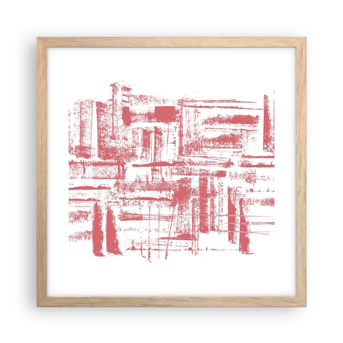 Póster en marco roble claro - Ciudad roja - 40x40 cm
