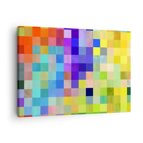 Cuadro sobre lienzo - Impresión de Imagen - Un mosaico colorido de cuadrados en varios colores. - 70x50cm - Cada uno diferente, todos iguales - Decoración de pared moderna para salón y dormitorio ARTTOR
