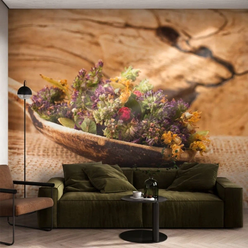 Fotomural Autadhesivo Deluxe Sticker - Flores coloridas y hierbas aromáticas - Naturaleza, Hierbas secas, Cocina - 250x175 cm