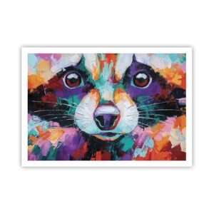 Póster - Un retrato colorido de un mapache en el estilo de pintura expresiva. - 100x70cm - Solo buenas emociones - Decoración de pared moderna para salón y dormitorio ARTTOR