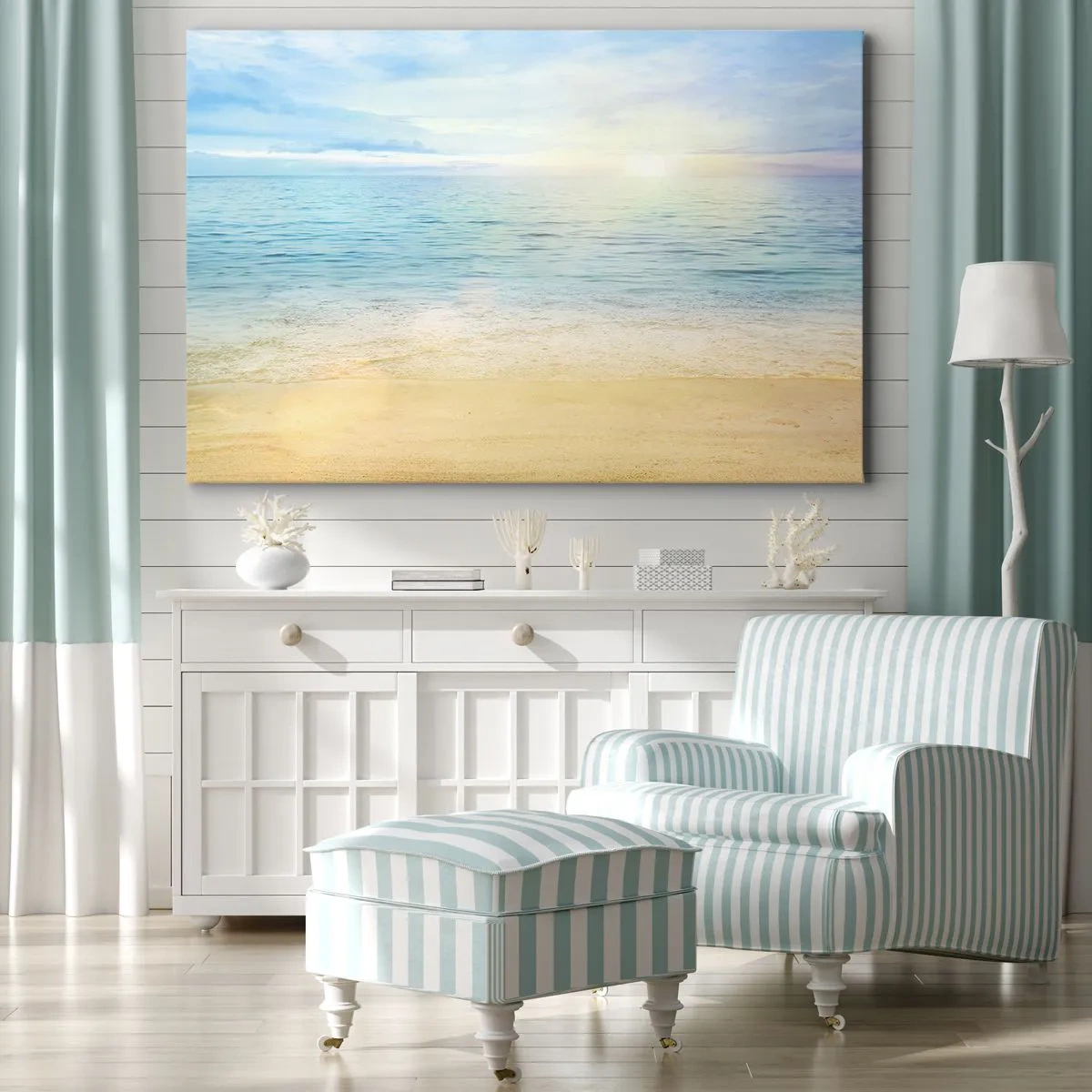Cuadro sobre lienzo - Impresión de Imagen - Una playa con mar turquesa y cielo despejado. - 100x70cm - Gran cielo azul - Decoración de pared moderna para salón y dormitorio ARTTOR
