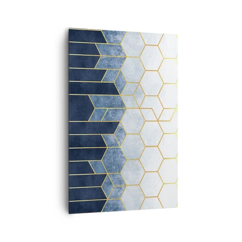 Cuadro sobre lienzo - Impresión de Imagen - Patrón geométrico en tonos dorados y azul marino. - 80x120cm - Composición rítmica visual - Decoración de pared moderna para salón y dormitorio ARTTOR