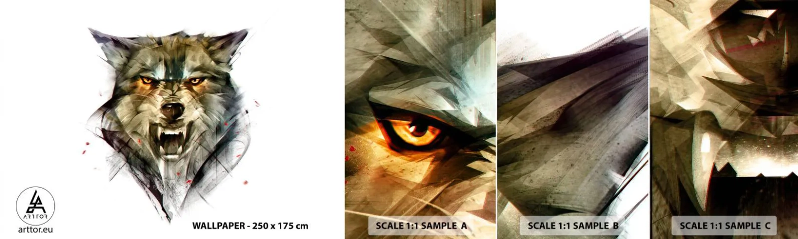 Muestra De Fotomural Standard Eco - ¡No te muevas! - Abstracción, animales, Lobo - 100x30 cm