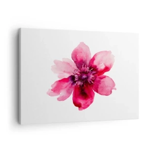 Cuadro sobre lienzo - Impresión de Imagen - Flor rosa en estilo acuarela sobre fondo blanco. - 70x50cm - Un beso con aroma a carmín - Decoración de pared moderna para salón y dormitorio ARTTOR