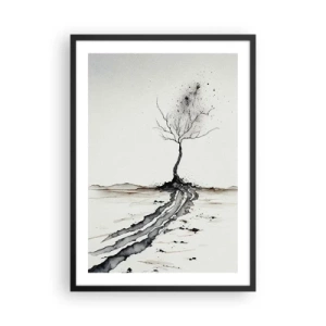 Póster en marco negro - Un árbol minimalista con raíces abstractas. - 50x70cm - Melancolía invernal - Decoración de pared moderna para salón y dormitorio ARTTOR