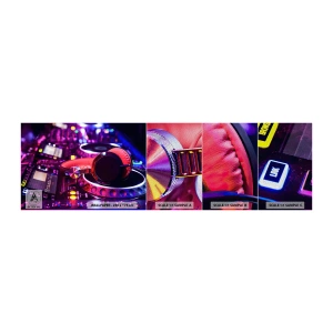 Muestra de fotomural Premium Sand - Antes de que comience la diversión - Música, Estudio de música, Auriculares - 100x30 cm