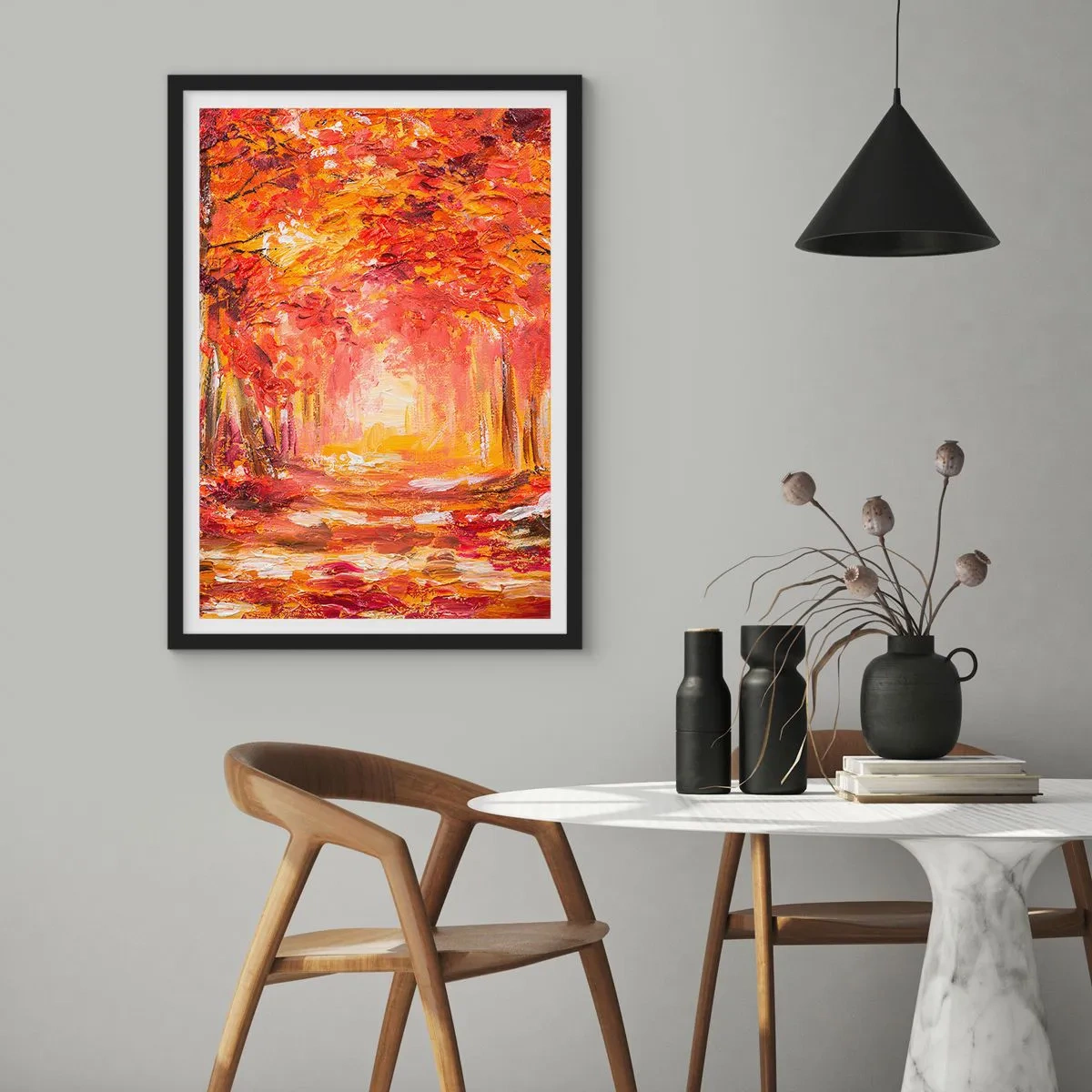 Póster en marco negro - Una pintoresca avenida en colores otoñales. - 50x70cm - Bosque de cobre - Decoración de pared moderna para salón y dormitorio ARTTOR