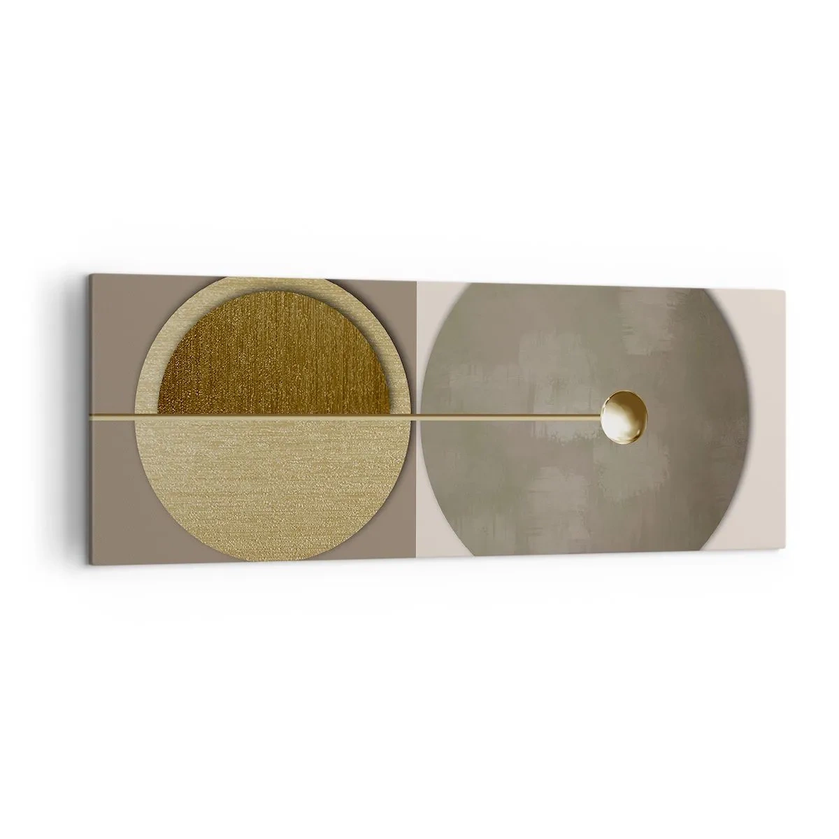 Cuadro sobre lienzo - Impresión de Imagen - Círculos abstractos en tonos dorados y beige. - 140x50cm - Equilibrio perfecto - Decoración de pared moderna para salón y dormitorio ARTTOR