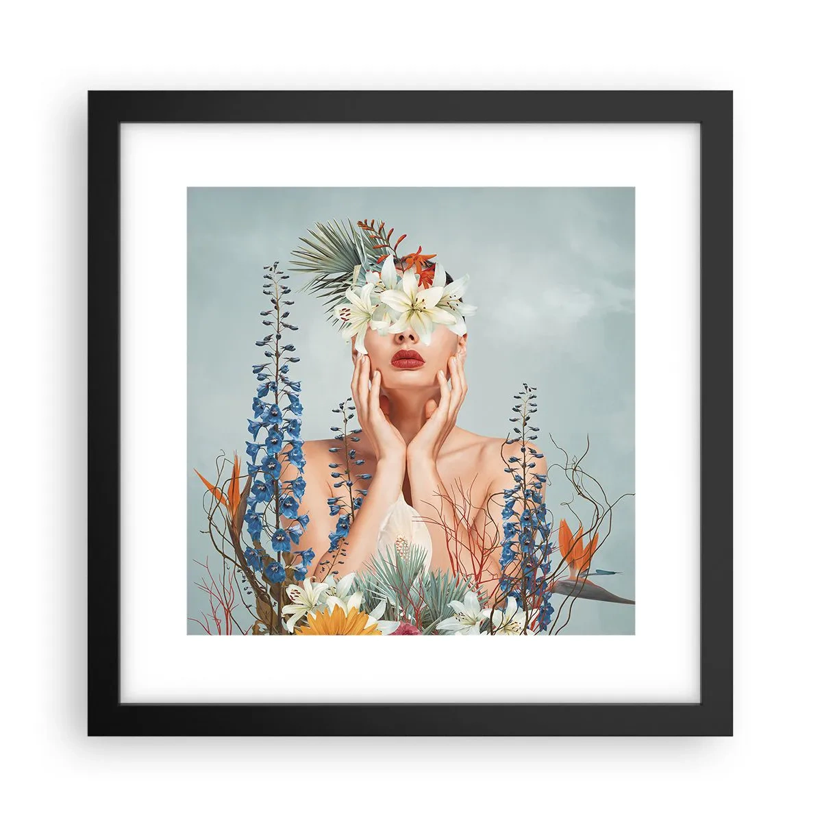Póster en marco negro - Mujer-flor - 30x30 cm