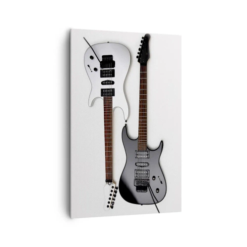 Cuadro sobre lienzo - Impresión de Imagen - Dos guitarras eléctricas en blanco y negro sobre fondo claro. - 80x120cm - Armonía de formas - Decoración de pared moderna para salón y dormitorio ARTTOR