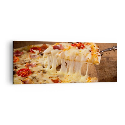 Cuadro sobre lienzo - Impresión de Imagen - Pizza con queso fibroso - 140x50cm - Una obra maestra del arte italiano - Decoración de pared moderna para salón y dormitorio ARTTOR