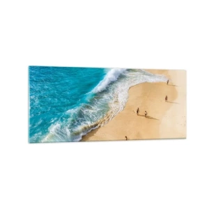 Cuadro sobre vidrio - Impresiones sobre Vidrio - Una playa con agua turquesa y gente paseando. - 120x50cm - Y luego el sol, la playa... - Decoración de pared moderna para salón y dormitorio ARTTOR