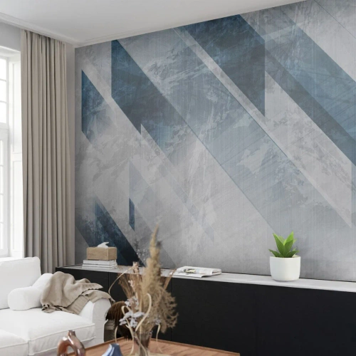 Fotomural Standard Eco - Formas geométricas abstractas en tonos de gris - 100x70cm - Composición espacial - movimiento de grises - Decoración de pared moderna para salón y dormitorio ARTTOR