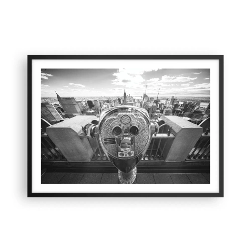 Póster en marco negro - Vista monocromática a través del telescopio del panorama de la ciudad. - 70x50cm - Sobre la ciudad - Decoración de pared moderna para salón y dormitorio ARTTOR