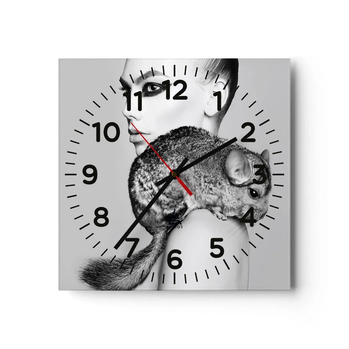 Reloj de pared - Reloj de vidrio - Dama con chinchilla - 40x40 cm