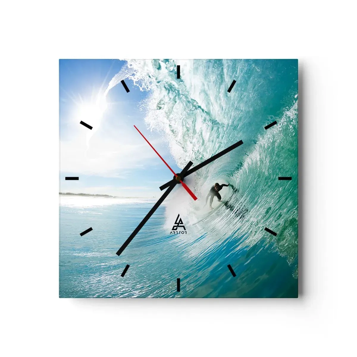 Reloj de pared - Reloj de vidrio - Siempre en la ola - 40x40 cm