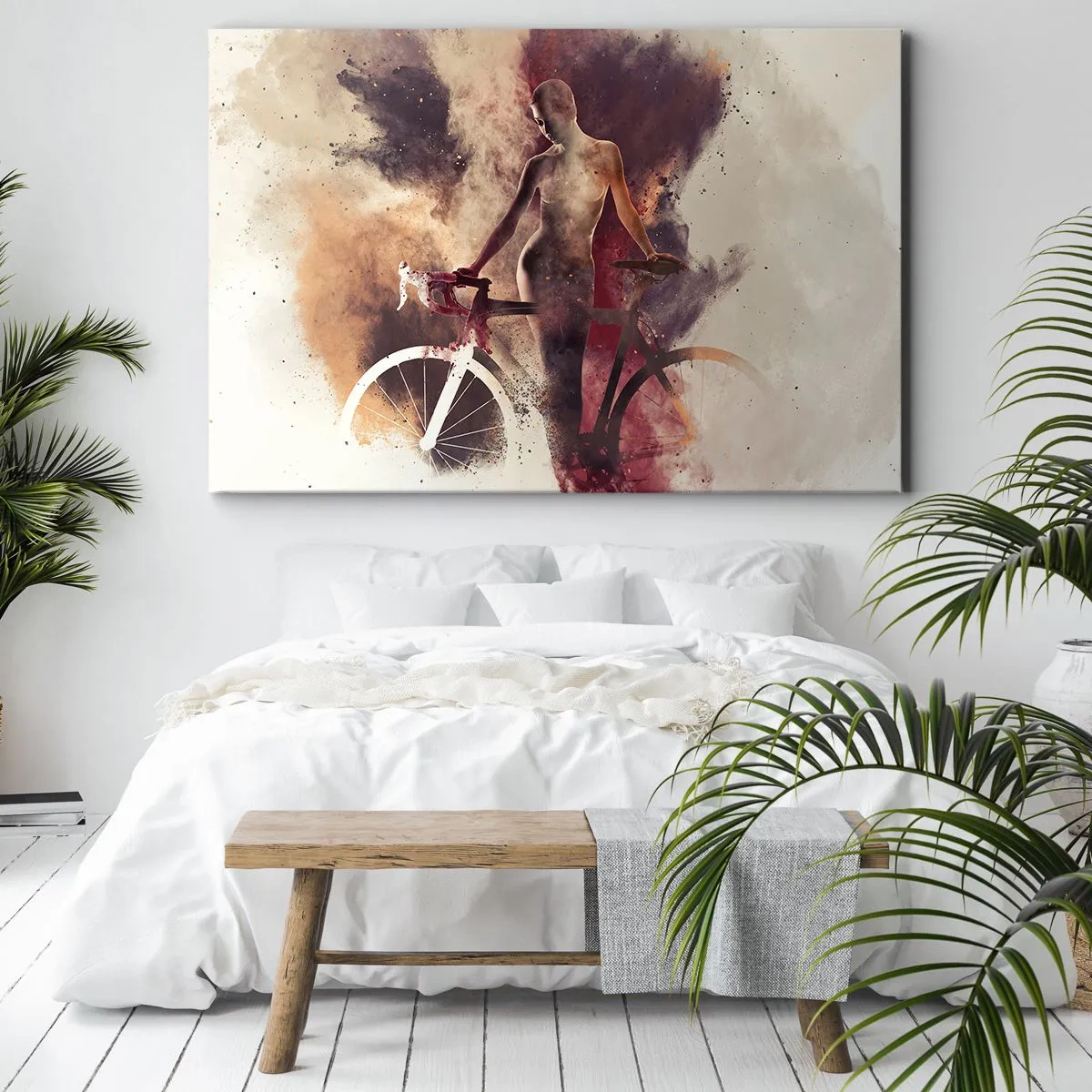 Cuadro sobre lienzo - Impresión de Imagen - Silueta abstracta con una bicicleta en estilo artístico. - 70x50cm - En las formas de mármol un alma ciclista - Decoración de pared moderna para salón y dormitorio ARTTOR