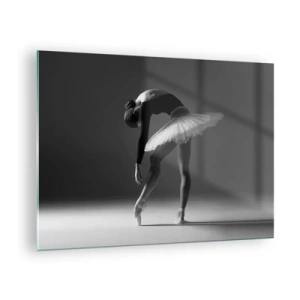 Cuadro sobre vidrio - Impresiones sobre Vidrio - Silueta en blanco y negro de una bailarina en una pose elegante. - 70x50cm - Bella bailarina - Decoración de pared moderna para salón y dormitorio ARTTOR