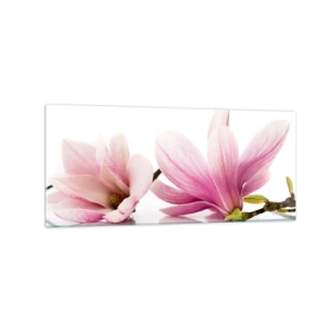 Cuadro sobre vidrio - Impresiones sobre Vidrio - Delicadas magnolias rosas sobre un fondo blanco. - 120x50cm - Suave como un soplo de primavera - Decoración de pared moderna para salón y dormitorio ARTTOR