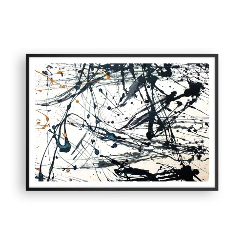 Póster en marco negro - Una pintura abstracta con salpicaduras de pintura en patrones dinámicos. - 100x70cm - Abstracción expresionista - Decoración de pared moderna para salón y dormitorio ARTTOR