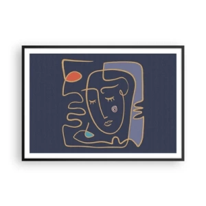 Póster en marco negro - Retrato de rostro abstracto en estilo minimalista - 100x70cm - En un maravilloso sueño - Decoración de pared moderna para salón y dormitorio ARTTOR