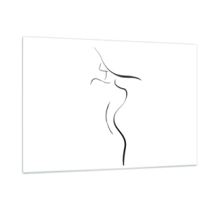 Cuadro sobre vidrio - Impresiones sobre Vidrio - Contorno minimalista de una silueta femenina en blanco y negro. - 120x80cm - Escurridiza como una ola - Decoración de pared moderna para salón y dormitorio ARTTOR