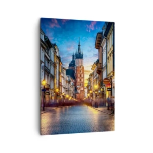 Cuadro sobre lienzo - Impresión de Imagen - Calle al atardecer con vistas a la Catedral de Cracovia - 50x70cm - El encanto de Cracovia - Decoración de pared moderna para salón y dormitorio ARTTOR