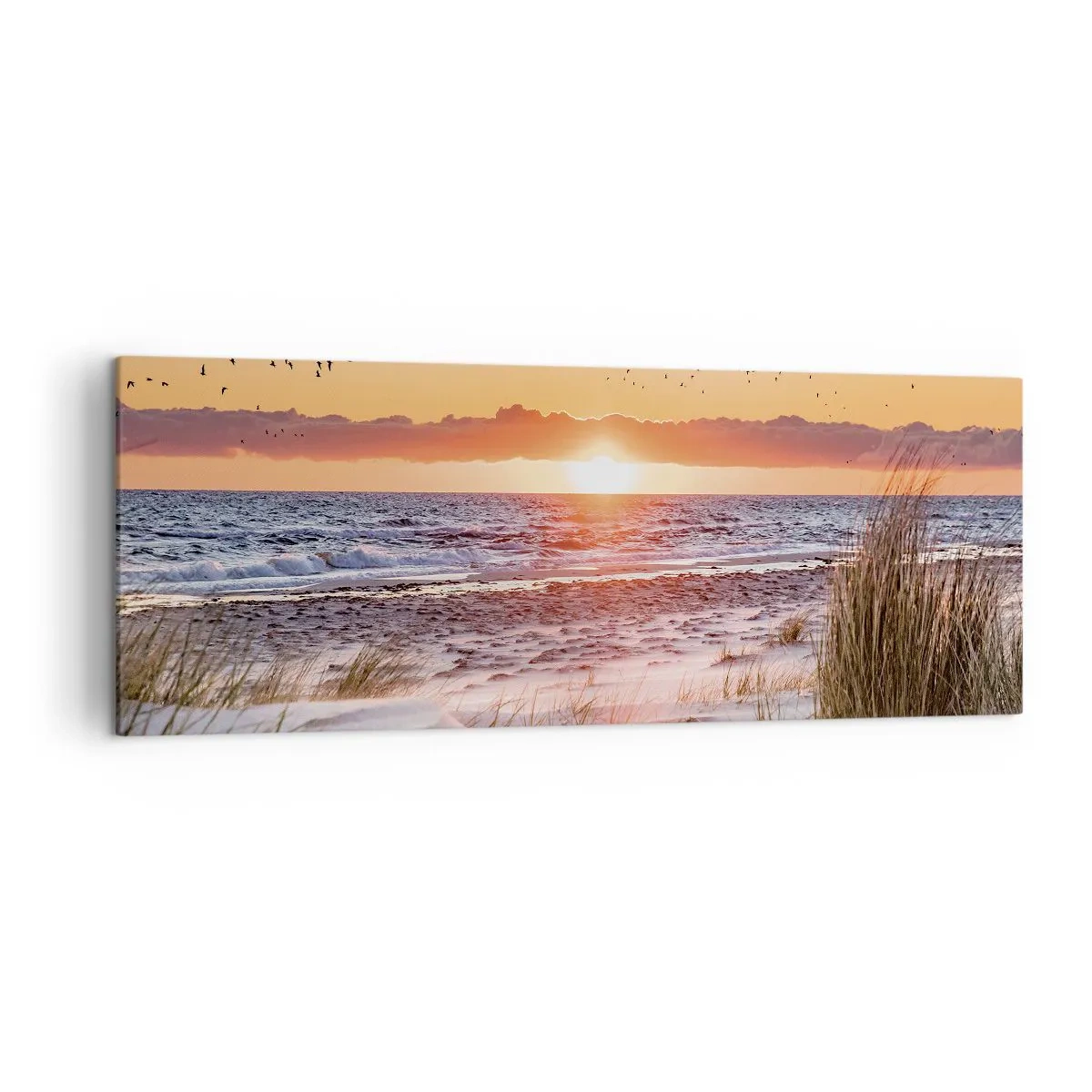 Cuadro sobre lienzo - Impresión de Imagen - Puesta de sol sobre el mar con vistas a las dunas - 140x50cm - Paisaje horizontal - Decoración de pared moderna para salón y dormitorio ARTTOR
