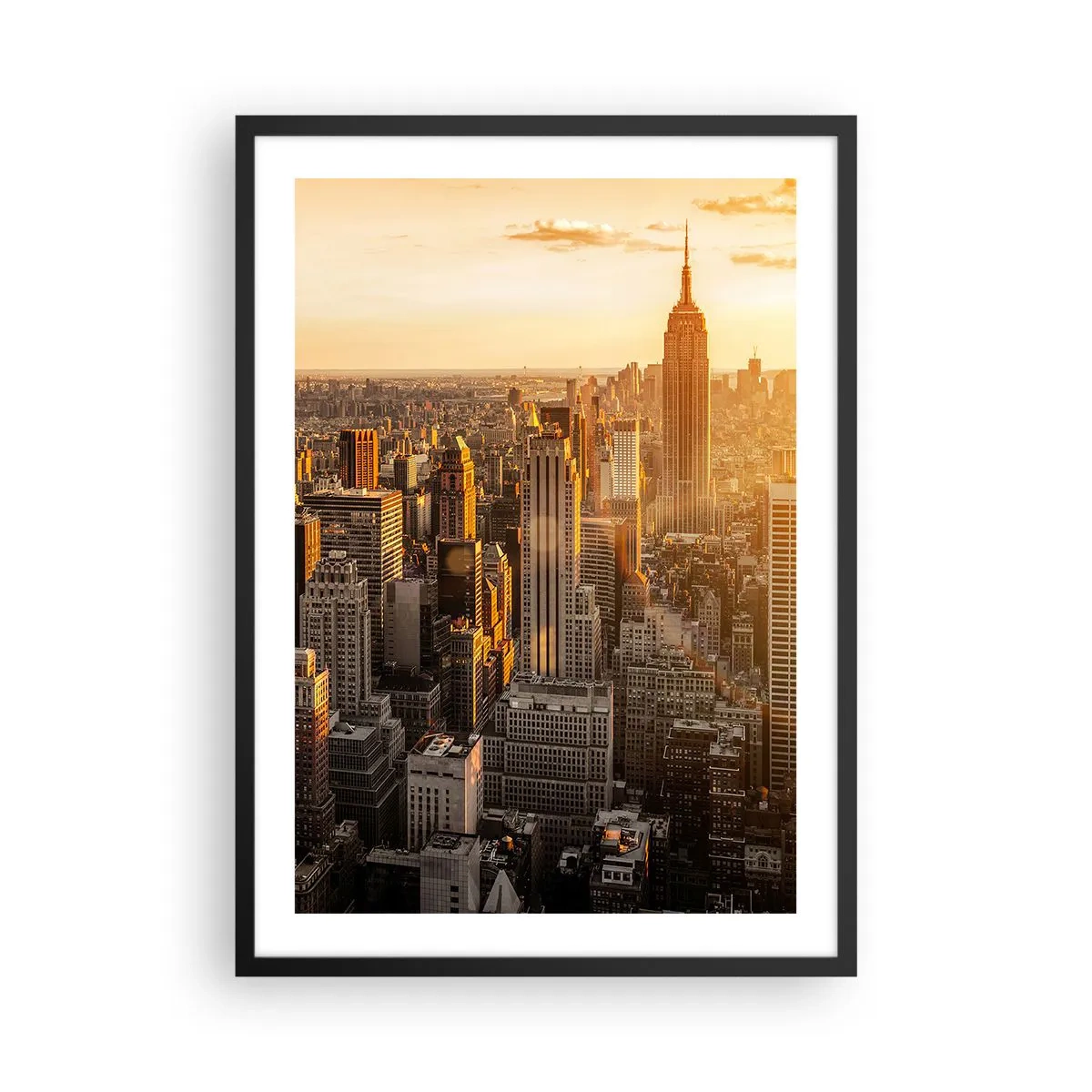 Póster en marco negro - El horizonte de Manhattan al atardecer desde el Empire State Building - 50x70cm - Creciendo al sol - Decoración de pared moderna para salón y dormitorio ARTTOR