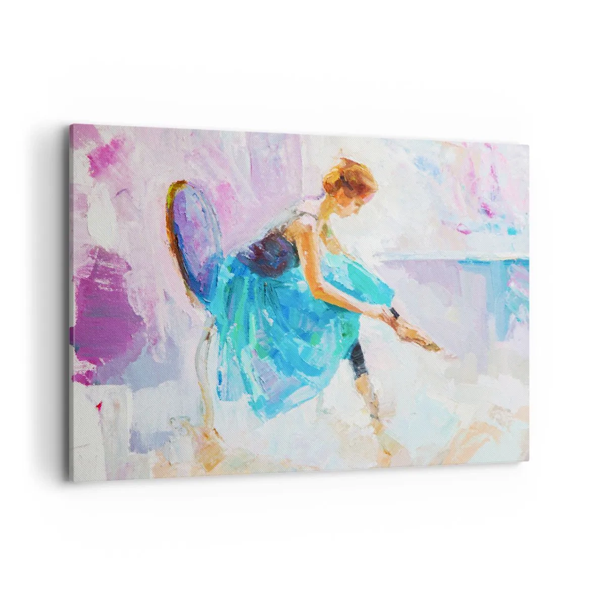 Cuadro sobre lienzo - Impresión de Imagen - Una bailarina preparándose para bailar en tonos pastel. - 100x70cm - Gracia indescriptible, encanto sutil - Decoración de pared moderna para salón y dormitorio ARTTOR