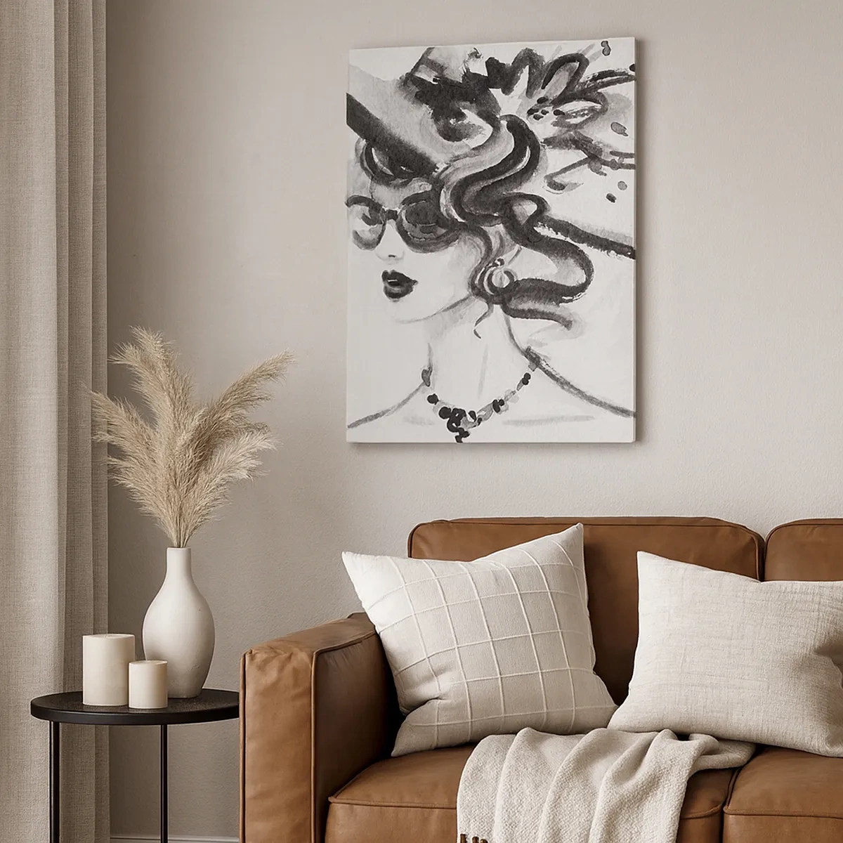 Cuadro sobre lienzo - Impresión de Imagen - Mujer elegante con sombrero en estilo blanco y negro - 50x70cm - Una dama con carácter - Decoración de pared moderna para salón y dormitorio ARTTOR