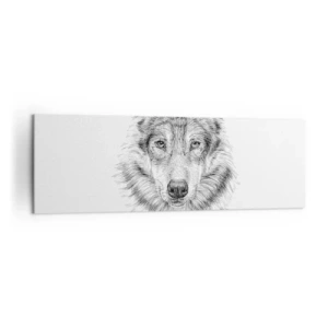 Cuadro sobre lienzo - Impresión de Imagen - Boceto de una cabeza de lobo en estilo monocromático sobre fondo blanco. - 160x50cm - Un líder nato - Decoración de pared moderna para salón y dormitorio ARTTOR