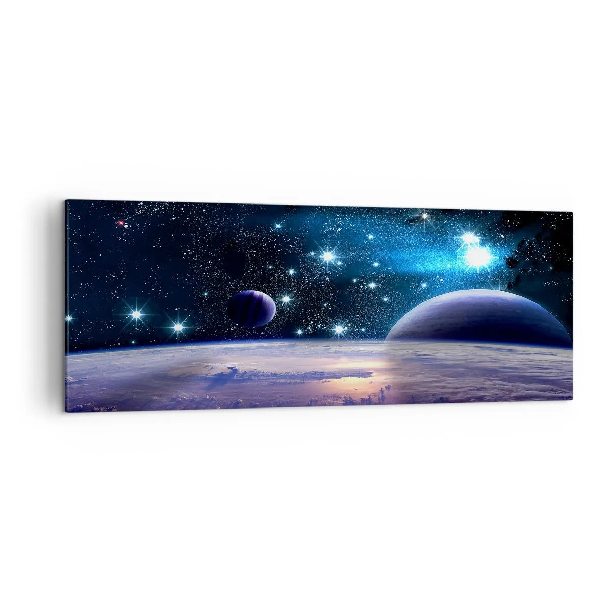 Cuadro sobre lienzo - Impresión de Imagen - Una vista del espacio exterior con planetas y estrellas. - 140x50cm - ¿Sigues solo? - Decoración de pared moderna para salón y dormitorio ARTTOR