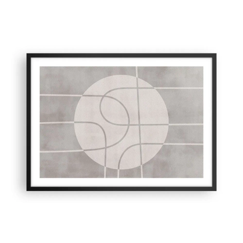 Póster en marco negro - Patrón geométrico en tonos grises y blancos. - 70x50cm - Circular y rectilíneo - Decoración de pared moderna para salón y dormitorio ARTTOR