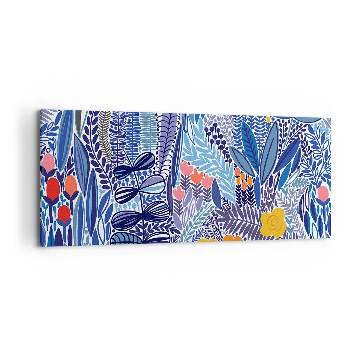 Cuadro sobre lienzo - Impresión de Imagen - Un colorido motivo vegetal en un estilo gráfico moderno. - 120x50cm - Jardín hawaiano - Decoración de pared moderna para salón y dormitorio ARTTOR