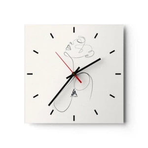 Reloj de pared - Reloj de vidrio - Dibujo de rostro en arte lineal minimalista sobre fondo blanco - 30x30cm - En el bucle de los sueños - Decoración de pared moderna para salón y dormitorio ARTTOR