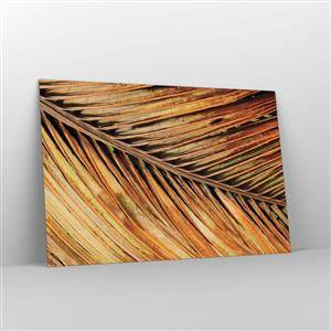 Cuadro sobre vidrio - Impresiones sobre Vidrio - Primer plano de hojas de palma secas y doradas - 120x80cm - Oro de coco - Decoración de pared moderna para salón y dormitorio ARTTOR