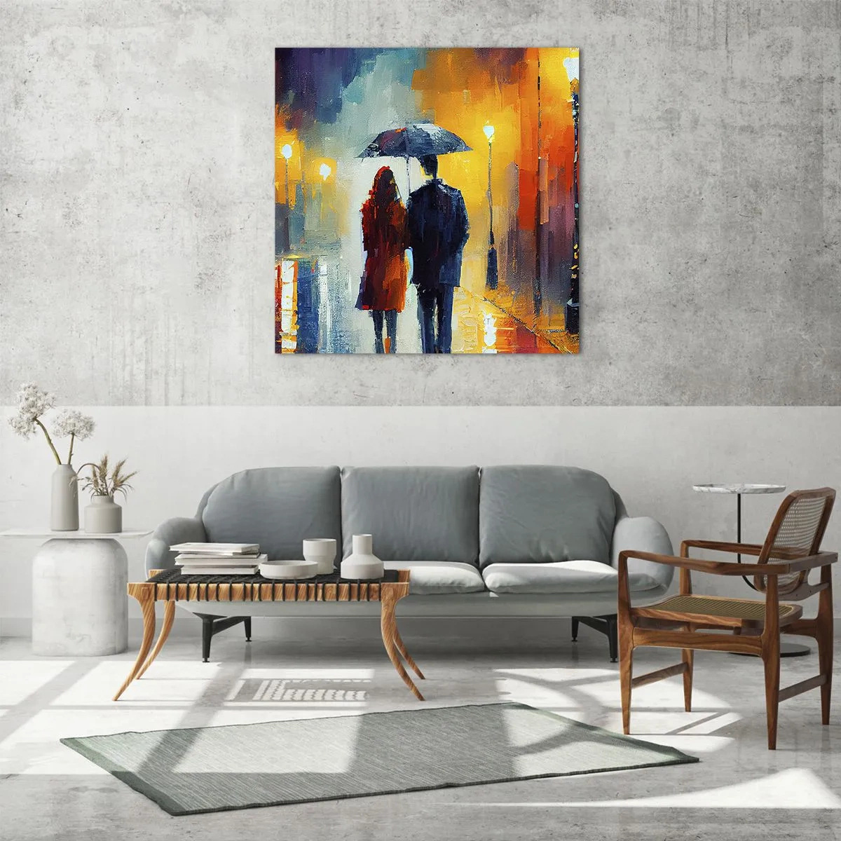 Cuadro sobre vidrio - Impresiones sobre Vidrio - Juntos en una noche llena de color - 30x30 cm