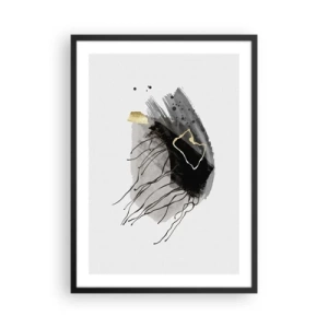 Póster en marco negro - Una composición abstracta con acentos negros, grises y dorados. - 50x70cm - En negro y dorado - Decoración de pared moderna para salón y dormitorio ARTTOR