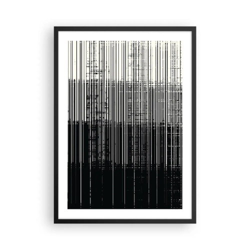 Póster en marco negro - Composición abstracta de líneas negras sobre fondo blanco. - 50x70cm - Ondas y vibraciones - Decoración de pared moderna para salón y dormitorio ARTTOR