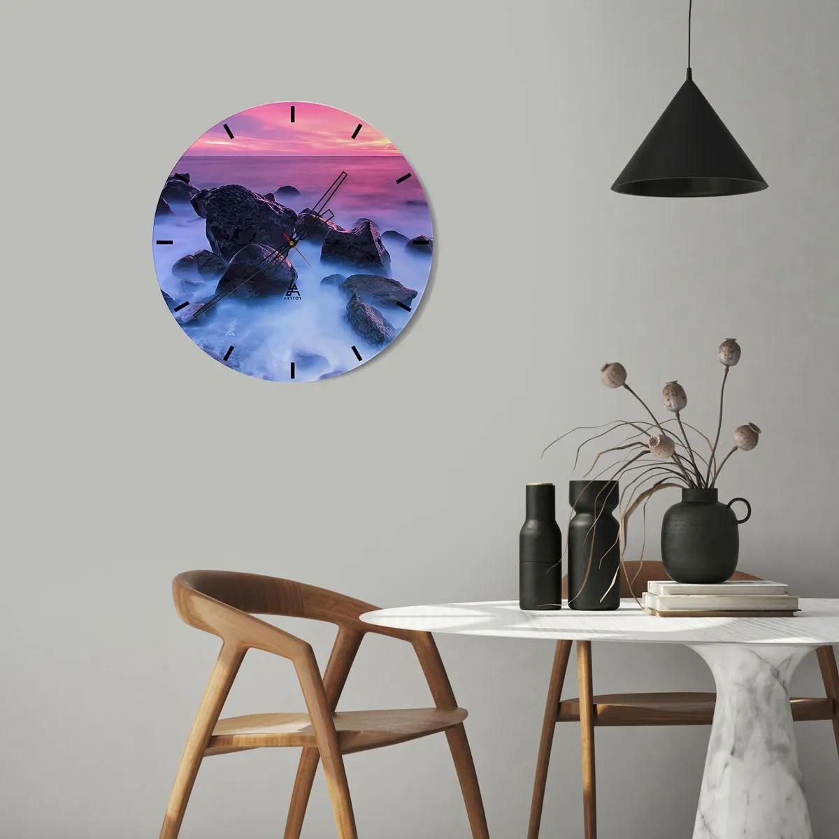 Reloj de pared - Reloj de vidrio - Nacimiento en la luz y la niebla - 40x40 cm