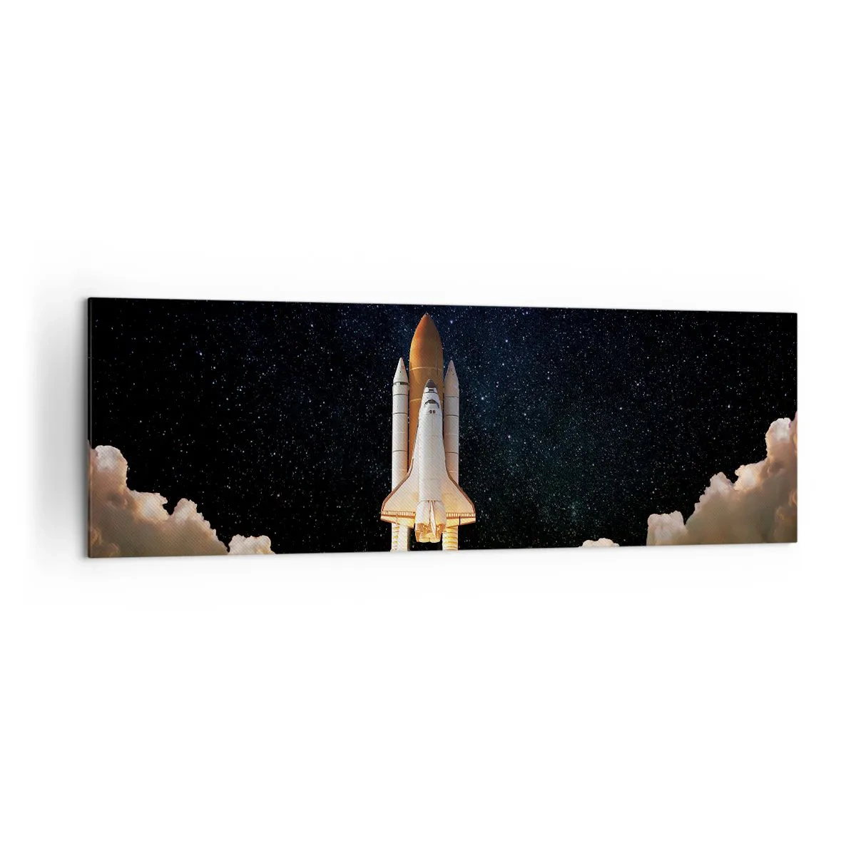 Cuadro sobre lienzo - Impresión de Imagen - Un cohete espacial despegando contra el cielo estrellado. - 160x50cm - ¡Ad astra! - Decoración de pared moderna para salón y dormitorio ARTTOR