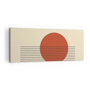 Cuadro sobre lienzo - Impresión de Imagen - Círculo rojo abstracto con líneas sobre fondo beige. - 120x50cm - Cruzando el círculo - Decoración de pared moderna para salón y dormitorio ARTTOR