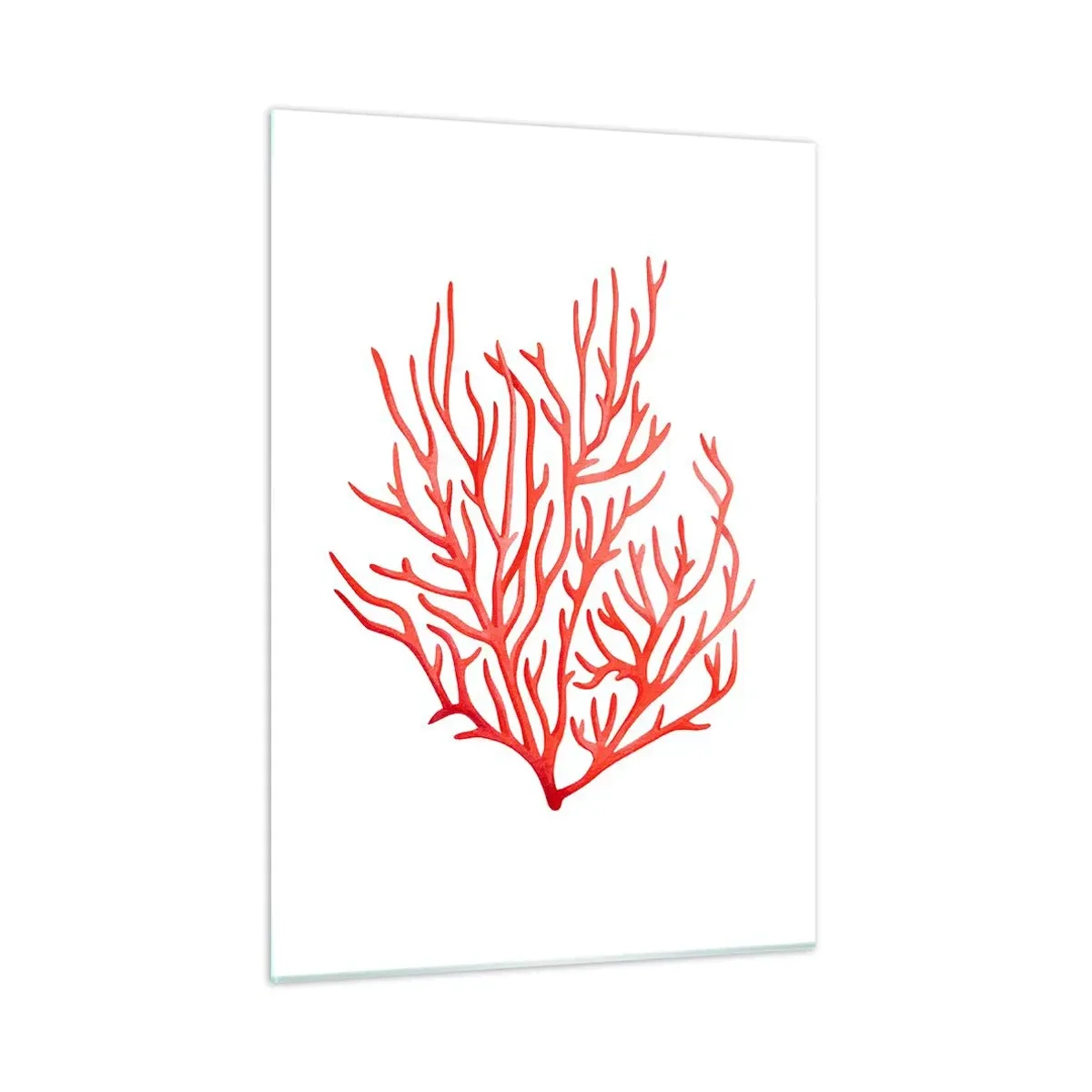 Cuadro sobre vidrio - Impresiones sobre Vidrio - Coral rojo con una estructura de filigrana sobre un fondo blanco. - 50x70cm - Filigrana de coral - Decoración de pared moderna para salón y dormitorio ARTTOR
